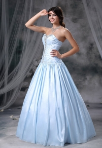 Beaded Decorate Up Bodice A-line Sweetheart Neckline Organza and Taffeta Light Blue Sweet Style 2019 Prom / Evening Dress