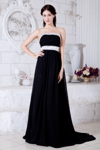 Black Empire Strapless Brush Train Chiffon Beading Prom / Evening Dress