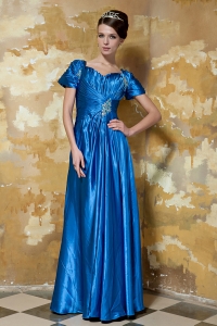 Blue Empire V-neck Floor-length Taffeta Beading Prom Dress