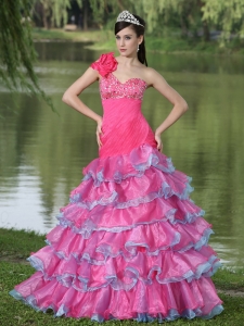 Hand Made Flower Decorate One Shoulder Beaded Decorate Bust Lovely Style For 2019 Prom / Evening Dress