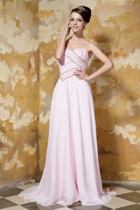 Baby Pink Empire Sweetheart Brush Train Chiffon Beading Prom Dress
