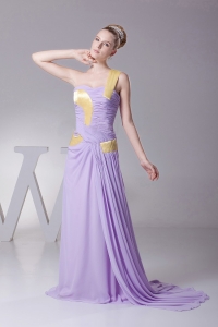 One Shoulder For Lilac Prom Dress With Chiffon and Brush Train