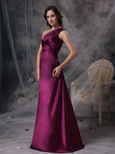 Purple Column / Sheath One Shoulder Floor-length Satin Ruch Mother Of The Bride Dress