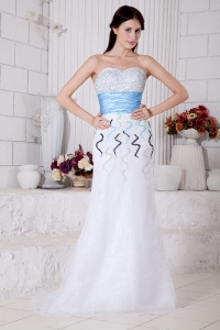White Column Sweetheart Brush Train Organza Beading Prom / Evening Dress