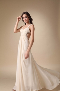 Champagne Empire Straps Floor-length Chiffon Beading and Ruch Prom Evening Dress