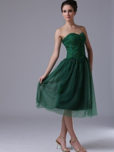 Dark Green Sweetheart A-Line Tulle 2019 Dama Dresses for Quinceanera With Beading