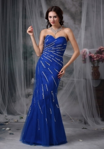 Royal Blue Mermaid Sweetheart Floor-length Tulle Beading Prom Celebrity Dresses