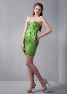 Olive Green Column Sweetheart Mini-length Taffeta Beading Prom Cocktail Dresses