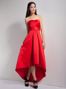 Red A-line Strapless High-low Satin Appliques Dama Dresses for Quinceanera