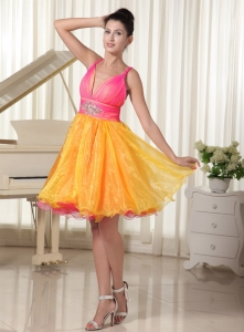 Colorful Princess Prom Cocktail Dresses Custom Made Straps Beaded Decorate Waist Organza