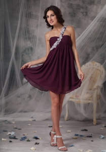 Dark Purple Empire One Shoulder Mini-length Chiffon Appliques Prom Cocktail Dresses