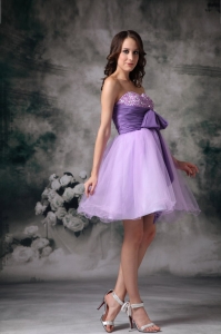 Lilac A-line Sweetheart Mini-length Organza Beading Cocktail Graduation Dresses