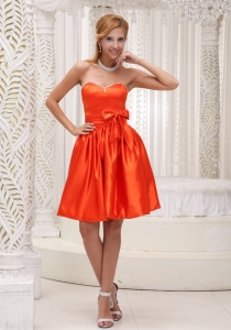 Lovely Orange Red Dama Dresses for Quinceanera For 2019 Bowknot On Taffeta Beaded Decorate Bust