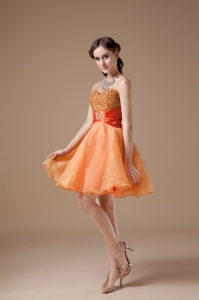 Orange Red A-line Sweetheart Mini-length Organza Beading Cocktail Holiday Dresses
