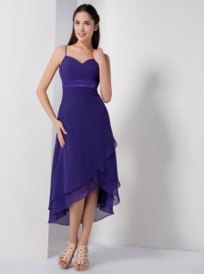 Purple Empire Spaghetti Straps High-low Chiffon Dama Dresses for Quinceanera