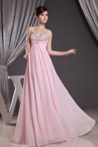 Straps Baby Pink and Beaded Decorate Bust For Prom Dress