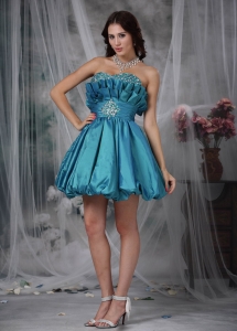 Teal A-line / Princess Sweetheart Mini-length Taffeta Beading Cocktail Graduation Dresses