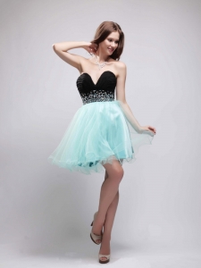Black and Apple Green A-Line Sweetheart Mini-length Organza and Chiffon Beading Cocktail Holiday Dresses