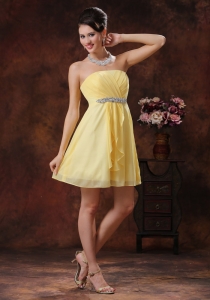 Customize Yellow Dama Dresses for Quinceaneras With Beaded and Ruch Decorate