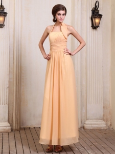 Gold Prom Dress With Halter Chiffon Ankle-length