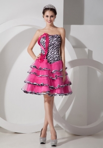 Hot Pink A-line Strapless Mini-length Organza Zebra Cocktail Holiday Dresses