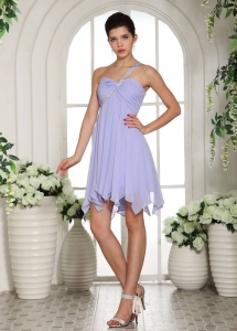 Lilac Beaded Decorate One Shoulder Mini-length Chiffon 2019 Homecoming Cocktail Dress