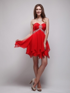 Red Empire Sweetheart Neck Mini-length Chiffon Beading Cocktail Holiday Dresses