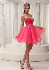 Ruched Bodice and Leopard Coral Red Lovely Prom Homecoming Cocktail Dress With Mini-length
