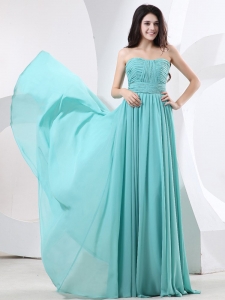 Strapless and Ruch For Simple Prom Dress With Green