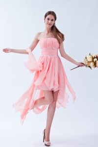 Pink Empire Strapless Asymmetrical Chiffon Beading Cocktail Holiday Dresses