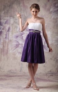 White and Purple A-line Sweetheart Knee-length Taffeta Beading and Ruch Dama Dresses for Quinceanera