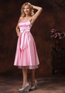 Baby Pink Spaghetti Straps Lovely Dama Dresses for Quinceanera With Sash Tea-length
