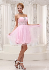 Beaded Up Bodice Lovely Baby Pink Prom Homecoming Dress Strapless With Mini-length