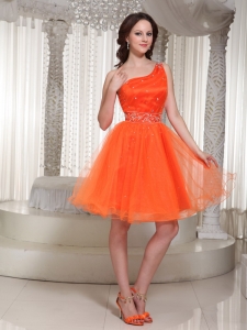 Lace-up Organza Orange Prom Homecoming Dress With One Shoulder Beaded Drocrate In Summer