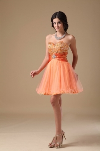 Orange A-line Sweetheart Mini-length Organza Beading Cocktail Homecoming Dresses