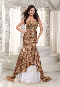 White Mermaid Sweetheart Court Train Leopard Beading Celebrity Pageant Dresses