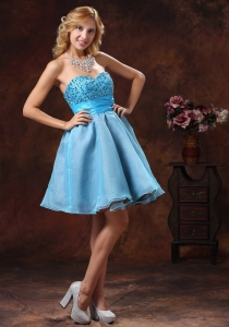 2019 Baby Blue Sweetheart Beaded Decorate Cocktail Graduation Dresses With Mini-length in Cocktail