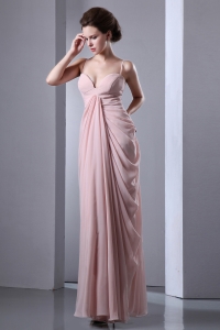 Baby Pink Column Spaghetti Straps Floor-length Chiffon Prom Evening Dress