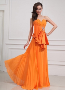 Beading Chiffon Sweetheart Floor-length Empire Orange Prom Dress