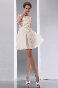 Champagne A-line Sccop Mini-length Chiffon Ruch Dama Dresses for Quinceanera