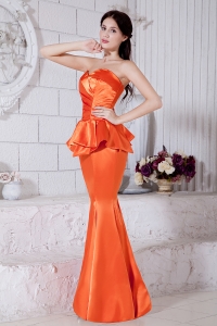Orange Mermaid Sweetheart Floor-length Satin Ruch Evening Pageant Dress