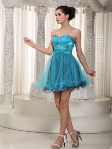 Teal A-line Sweetheart Mini-length Organza Beading Prom Homecoming Cocktail Dress
