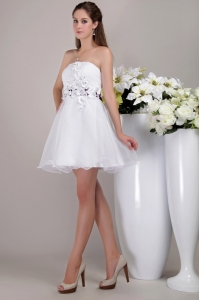White A-line / Princess Strapless Mini-length Organza Appliques Cocktail Holiday Dresses