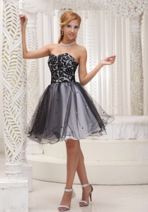 Lace Decorate Up Bodice Black and White Organza With Sequins Sweet Prom Homecoming Cocktail Dress For 2019