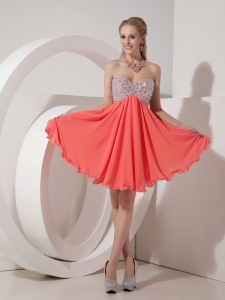 Empire Sweetheart Mini-length Organza and Chiffon Beading Prom Homecoming Dress