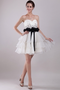 White A-Line / Princess Sweetheart Mini-length Organza Ruffles Cocktail Graduation Dresses