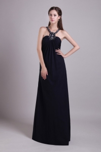 Black Empire Scoop Floor-length Chiffon Beading Evening Celebrity Dress