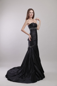 Black Mermaid Sweetheart Court Train Taffeta Beading Prom Evening Dress