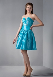 Blue A-line Sweetheart Mini-length Taffeta Beading Prom Graduation Dress