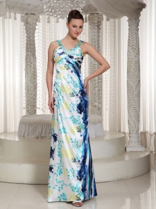 Colorful Beaded Embellishment Long V-neck Column Pageant Evening Dresses For Formal Evening